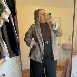 Brown Plaid Oversized Blazer